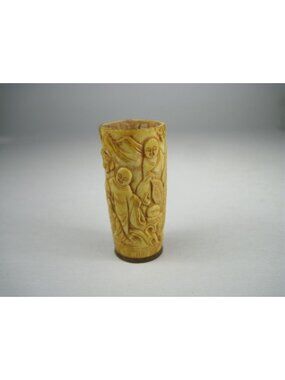 Bone Carved Miniature Snuff Pot Figures Trees Scholars Intricate Design Bovine